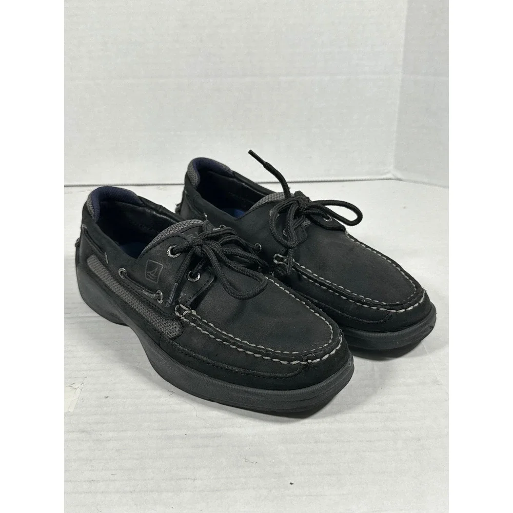 Sperry Top-Sider Mens Black Leather‎ Boat Shoes 0773507 Size 8M Mesh Panels